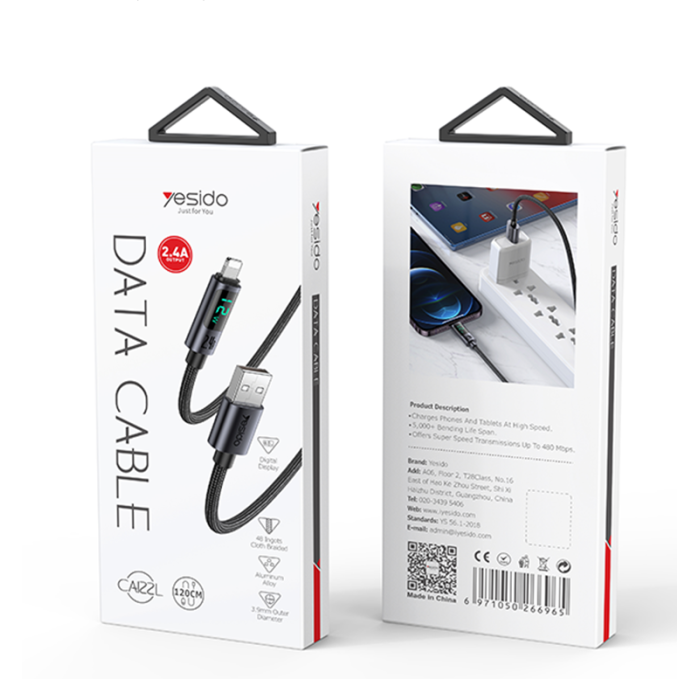 YESIDO USB A TO LIGHTNING CALE 12W GREY CA137L thumbnail 2