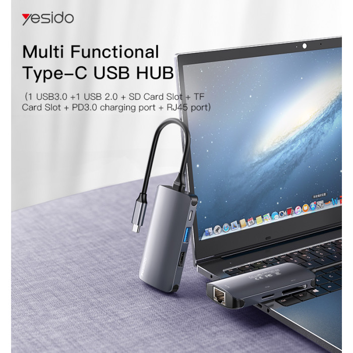 YESIDO 6 IN 1 USB-C HUB BLUE HB15 thumbnail 2