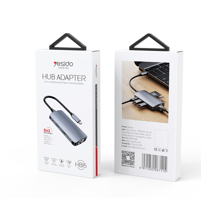 YESIDO 6 IN 1 USB-C HUB BLUE HB15 thumbnail 5
