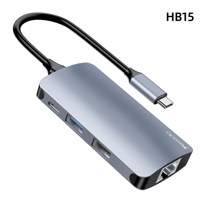 YESIDO 6 IN 1 USB-C HUB BLUE HB15