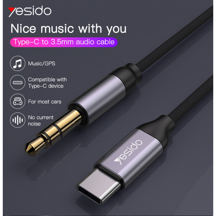 YESIDO AUX ADAPTER TYPE C TO 3.5MM AUDIO CABLE BLACK YAU20 thumbnail 2