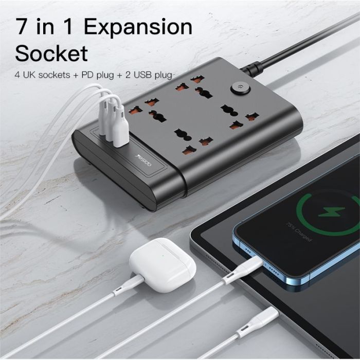 YESIDO POWER SOCKET 38W  2MTR BLACK UK MC11 thumbnail 3