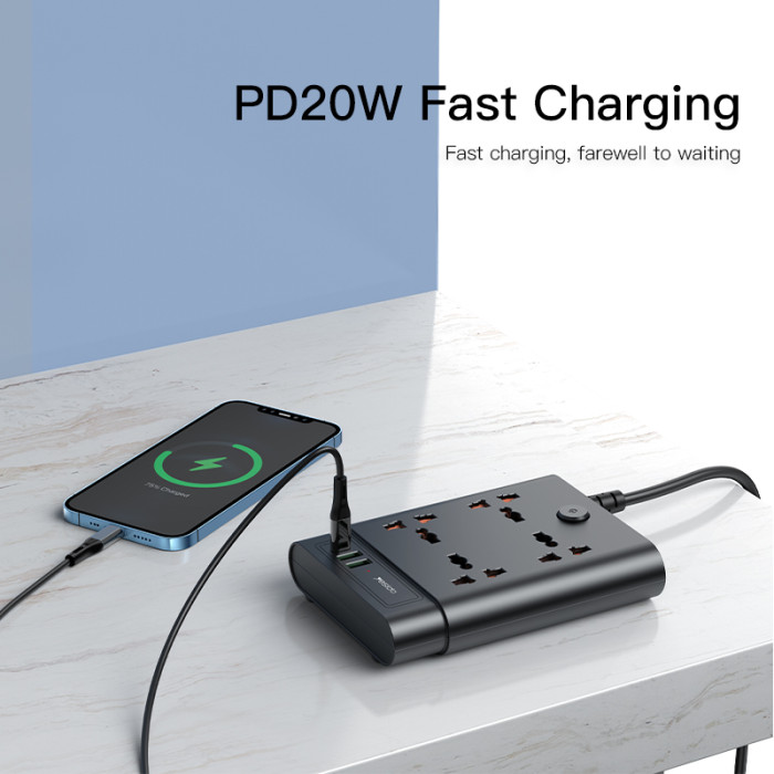 YESIDO POWER SOCKET 38W  2MTR BLACK UK MC11 thumbnail 4