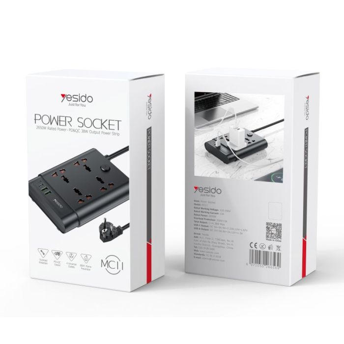 YESIDO POWER SOCKET 38W  2MTR BLACK UK MC11 thumbnail 5