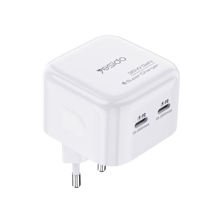 YESIDO 35W DUAL PD SUPER GAN CHARGER WHITE YC38UK