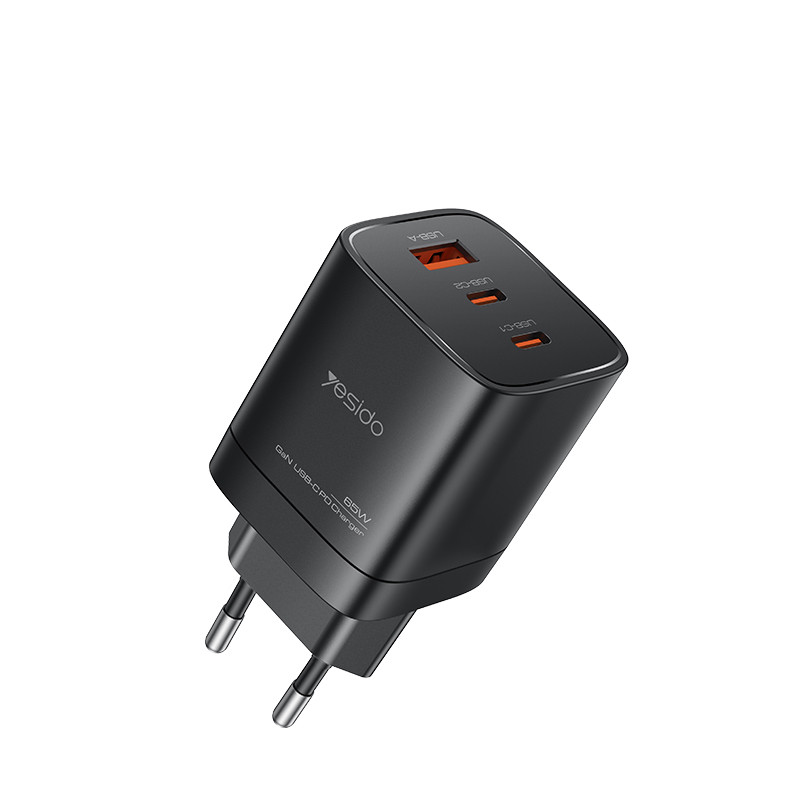 YESIDO 65W GAN 1XUSB-A AND 2XUSB-C CHARGER BLACK YC98