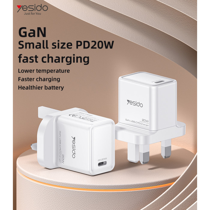 YESIDO 20W GAN USB-C FAST CHARGER WHITE YC79 thumbnail 2