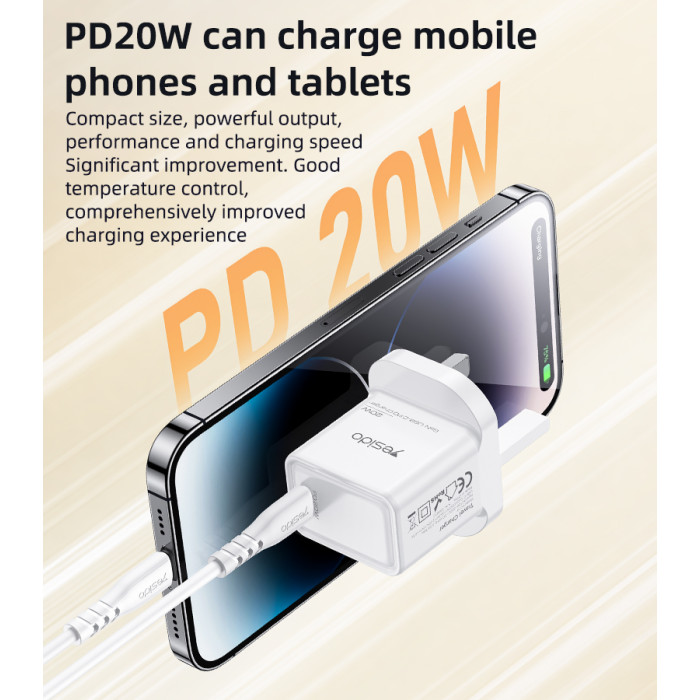 YESIDO 20W GAN USB-C FAST CHARGER WHITE YC79 thumbnail 4