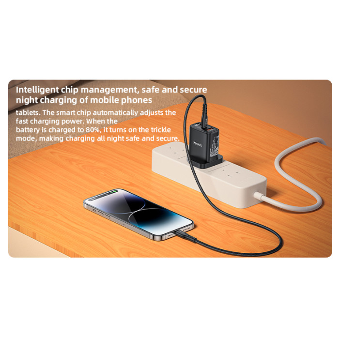 YESIDO 20W USB-A AND USB-C WITH DISPLAY FAST CHARGER BLACK YC87 thumbnail 4