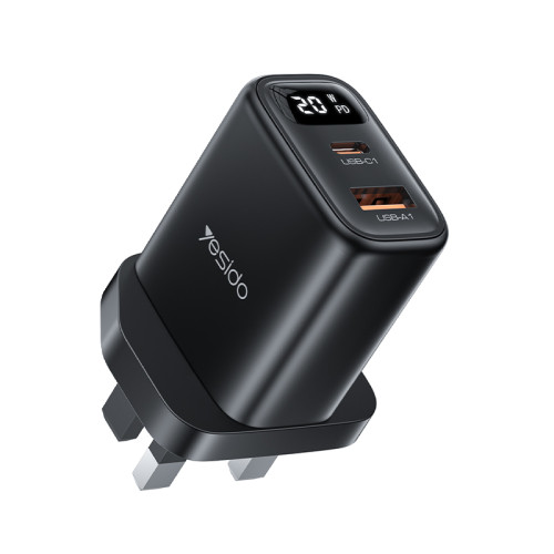 YESIDO 20W USB-A AND USB-C WITH DISPLAY FAST CHARGER BLACK YC87