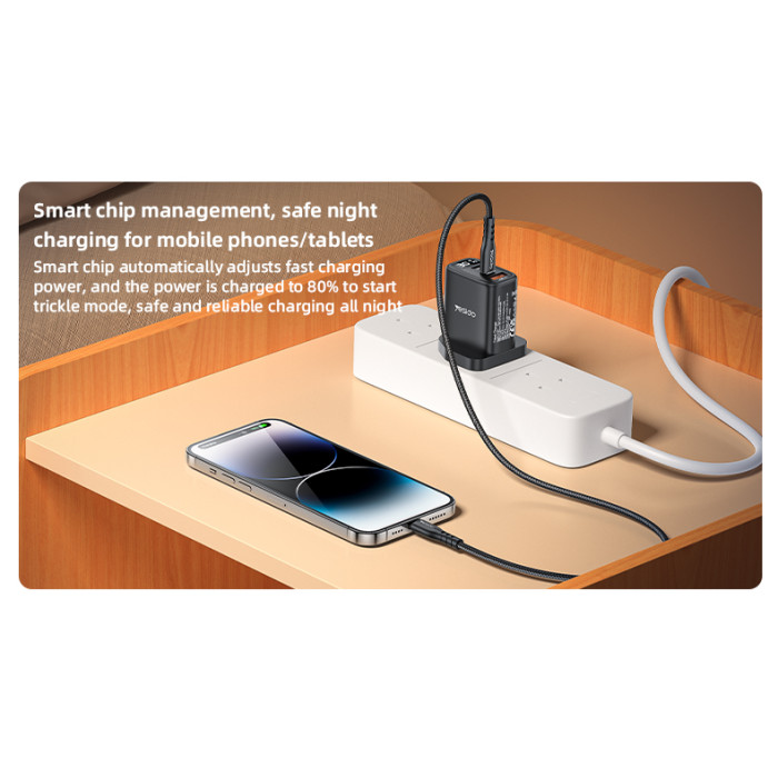 YESIDO 30W GAN 1XUSB-A AND 2XUSB-C CHARGER WITH DISPLAY BLACK YC88 thumbnail 4