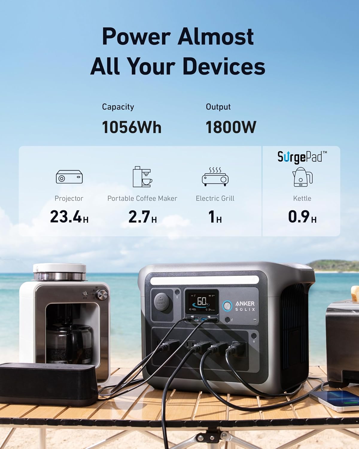 ANKER SOLIX C1000 PORTABLE POWER STATION 1056WH 1800W DARK GREY A17612Z1 thumbnail 4