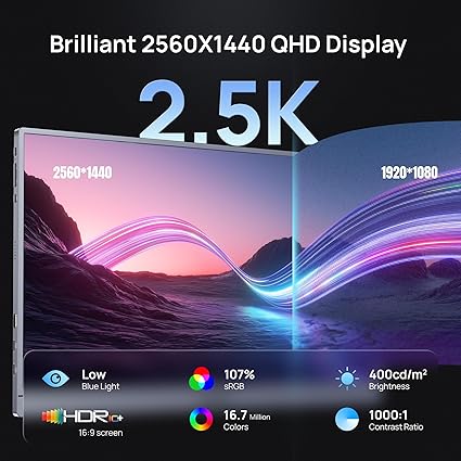 ARZOPA 16 INCH ULTRA SLIM180HZ 2560X1440 QHD PORTABLE GAMING MONITOR BUNDLE BLACK Z3FC thumbnail 3
