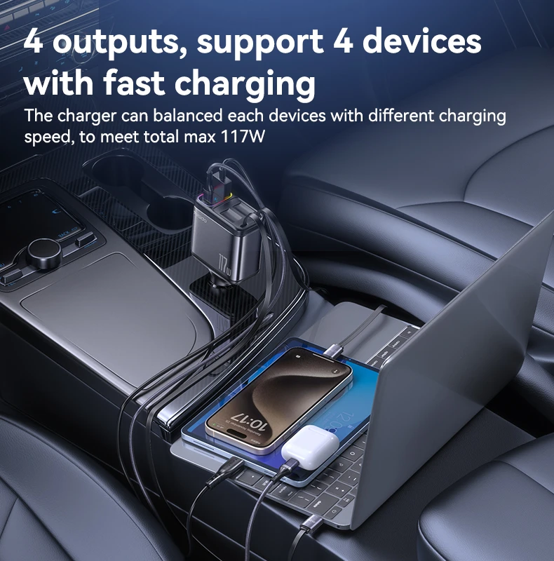 YESIDO 117W SUPER FAST CAR CHARGER BLACK Y63 thumbnail 2