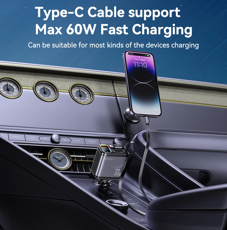 YESIDO 117W SUPER FAST CAR CHARGER BLACK Y63 thumbnail 4