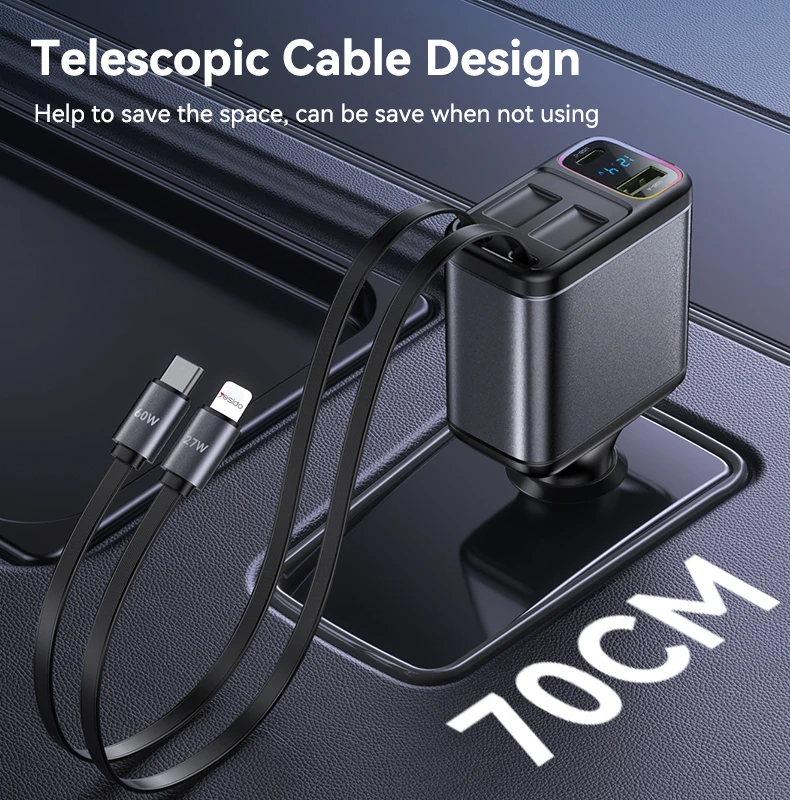 YESIDO 117W SUPER FAST CAR CHARGER BLACK Y63 thumbnail 5