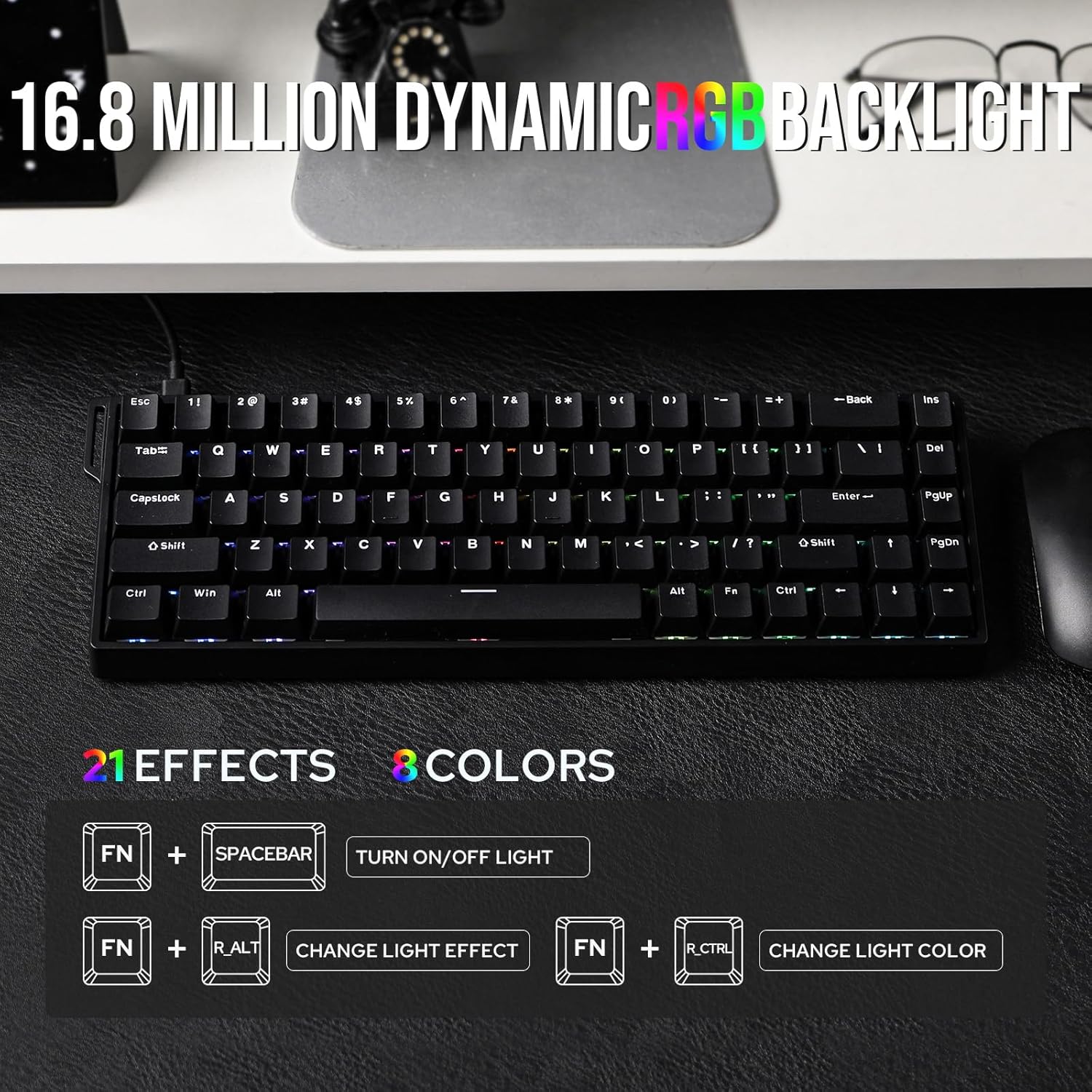 AULA 68 KEYS RGB 65% WIRED MECHANICAL GAMING KEYBOARD GRAY WOOD MAGNETIC SWITCH BLACK thumbnail 6