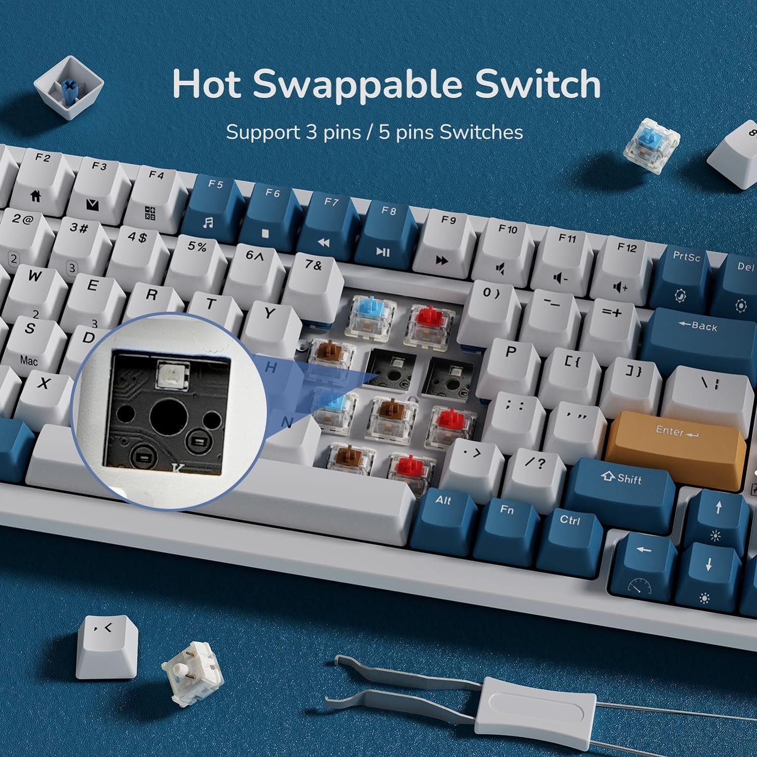 Royal Kludge RGB Tri-Modes Hot-Swap Gaming Keyboard with Brown Switches in Klein Blue - RK98 thumbnail 6