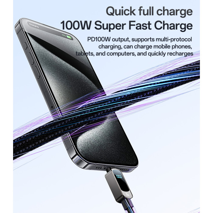 YESIDO 100W USB-C TO USB-C WITH LED DISPLAY CABLE 1.2M GREY CA179 thumbnail 4