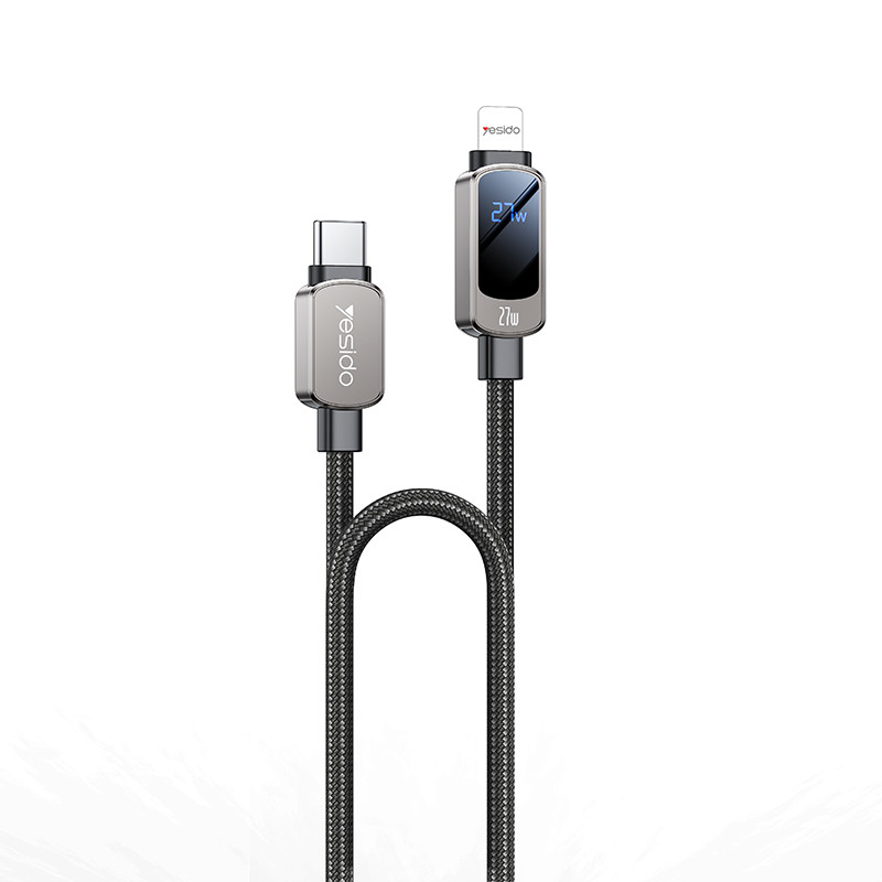 YESIDO 27W USB-C TO LIGHTNING CABLE WITH LED DISPLAY GREY CA180