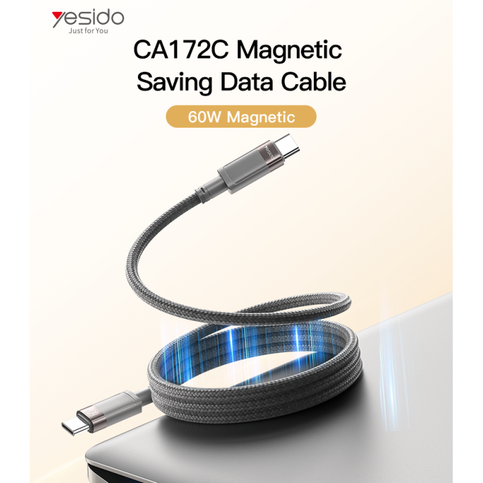 YESIDO 60W USC-C TO USB- MAGNETIC CABLE GREY CA172C thumbnail 2