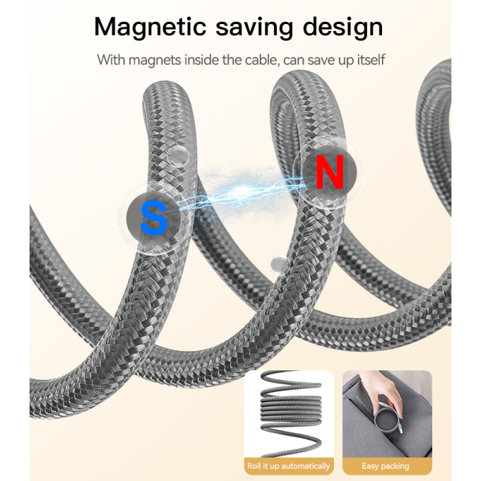 YESIDO 60W USC-C TO USB- MAGNETIC CABLE GREY CA172C thumbnail 4
