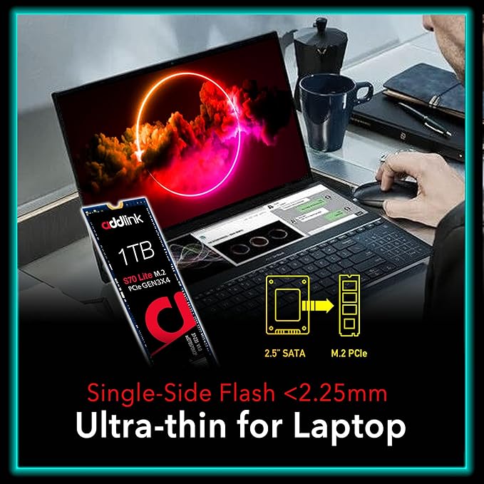 ADDLINK S70 LITE NVME M.2 2280 PCI-E GEN 3X4 1TB SSD BLACK AD1TBS70LTM2P thumbnail 7