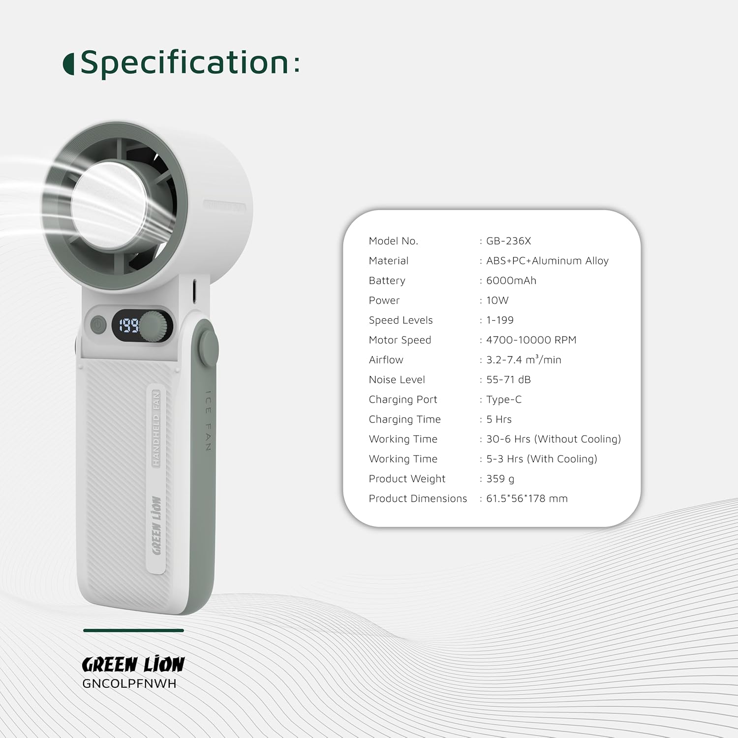 GREEN LION HANDHELD COOLIO PORTABLE FAN WHITE GNCULPFNWH thumbnail 8