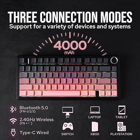 AULA 75 KEYS RGB 75% MECHANICAL GAMING KEYBOARD TRI-MODE KNOB REAPER SWITCH PK F75 PRO thumbnail 8