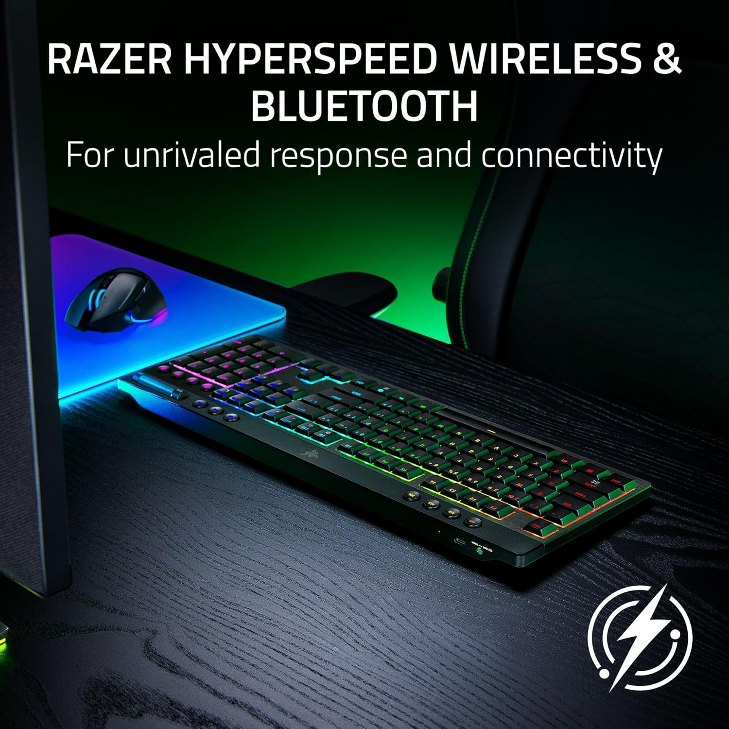 RAZER BLACKWIDOW V4 HYPERSPEED WIRELESS LOWPROFILE MECHANICAL GAMING KEYBOARD RZ03-05450500-R3M1 thumbnail 6