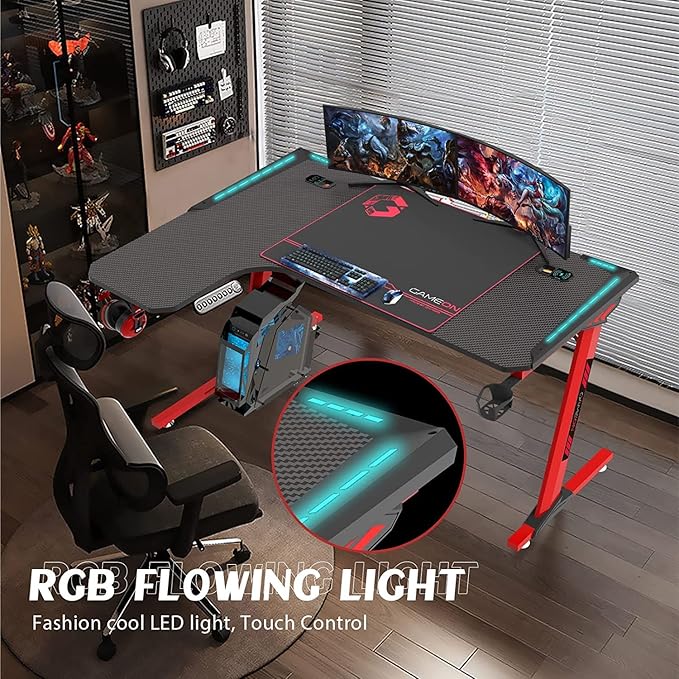 GAMEON PHANTOM XL-L SERIES L-SHAPED RGB FLOWING LIGHT GAMING DESK GO-PHANTOMXL-L thumbnail 3