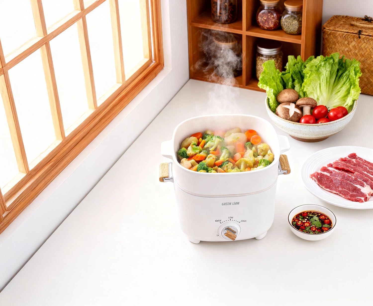 GREEN LION MULTI-POT ELECTRIC COOKER 2.5L 1000W WHITE GNMLTPTECWH thumbnail 4