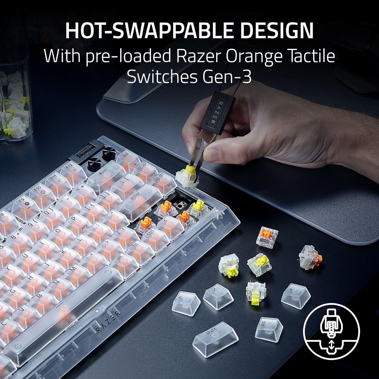 RAZER BLACKWIDOW V4 75% PHANTOM WHITE HOT-SWAP ENABLED MECHANICAL GAMING KEYBOARD RZ03-05003500-R3M1 thumbnail 3