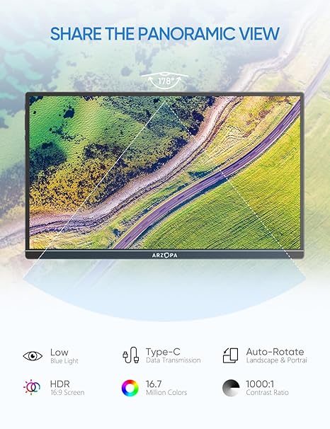 ARZOPA 14 INCH ULTRA SLIM FHD 1080P PORTABLE MONITOR BLACK A1S thumbnail 5