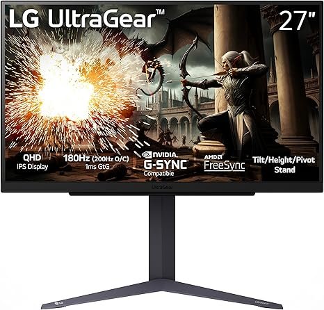 LG 27 INCH ULTRAGEAR QHD 180HZ 1MS G-SYNC COMPATIBLE IPS GAMING MONITOR 27GS75Q-B