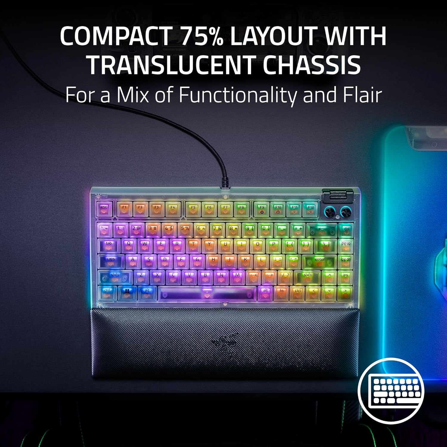 RAZER BLACKWIDOW V4 75% PHANTOM WHITE HOT-SWAP ENABLED MECHANICAL GAMING KEYBOARD RZ03-05003500-R3M1 thumbnail 4
