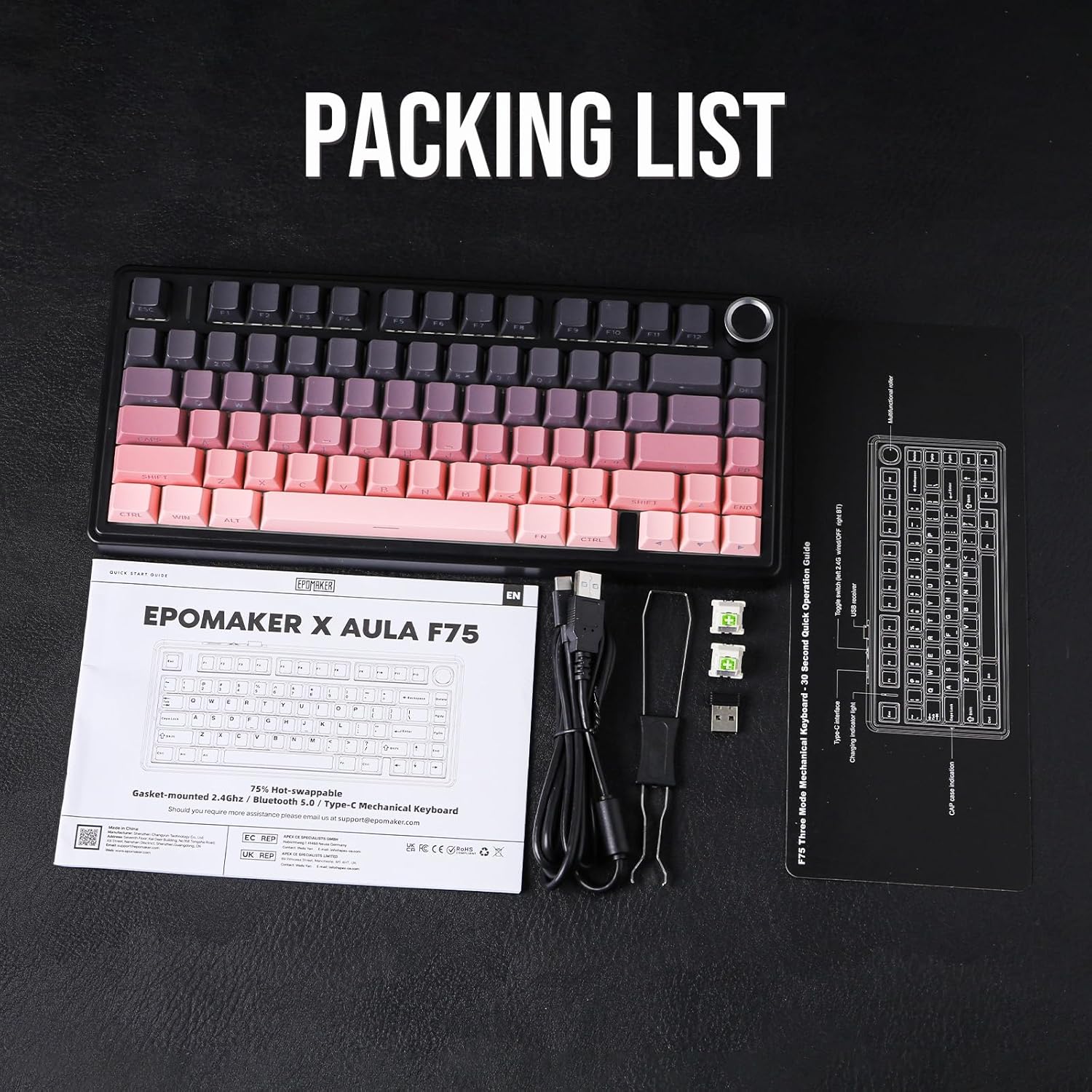 AULA 75 KEYS RGB 75% MECHANICAL GAMING KEYBOARD TRI-MODE KNOB REAPER SWITCH PK F75 PRO thumbnail 3