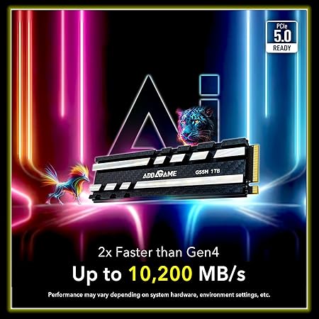 ADDLINK G55H M2 2280 PCIE GEN5 NVME GEN 5X4 1TB SSD WITH HEATSINK BLACK AD1TBG55HM2P thumbnail 7