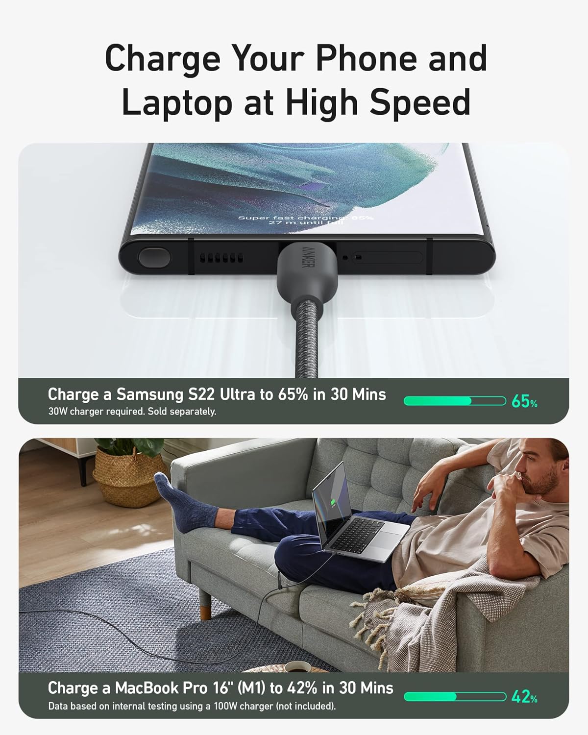 ANKER 544 USB C TO USB C 240W BIO BRAIDED CABLE 6FT BLACK A80F6H11 thumbnail 7