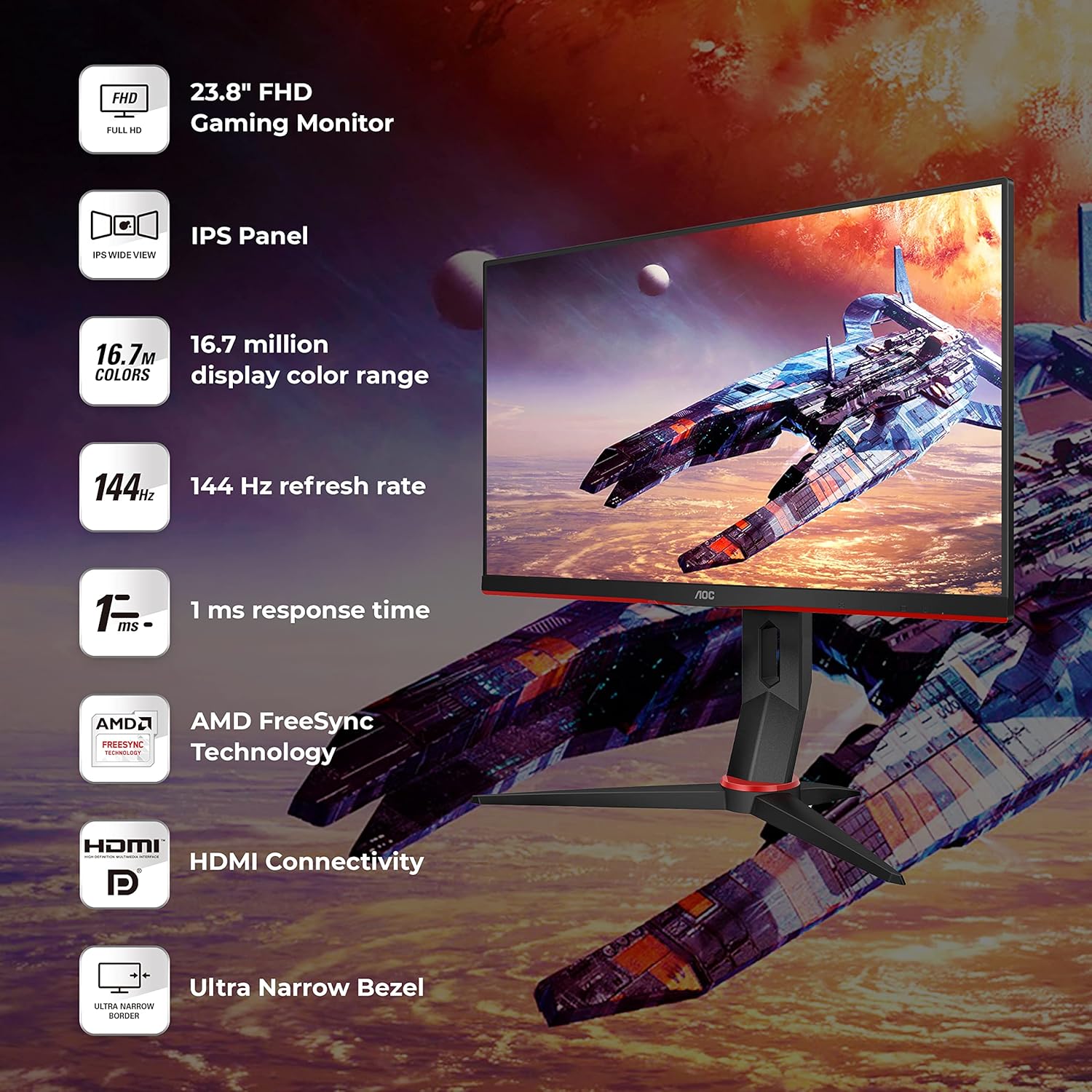 AOC 24 INCH G2 SERIES IPS GAMING MONITOR 24G2SP thumbnail 2