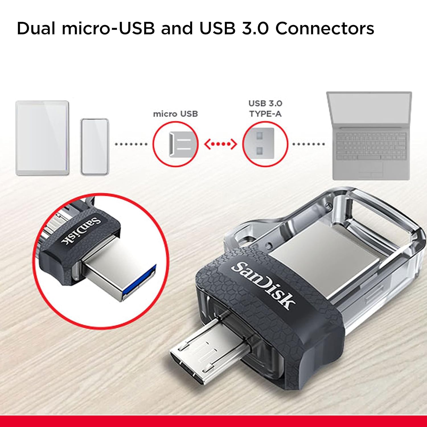 SANDISK ULTRA DUAL FLASH DRIVE 64GB SDDD3-064G-G46 thumbnail 2
