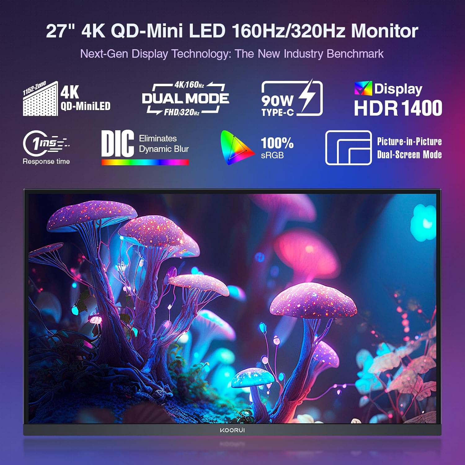 KOORUI 27-INCH QHD 3840X2160 160HZ/320HZ 1MS IPS PANEL MINI LED MONITOR S2741LM thumbnail 3
