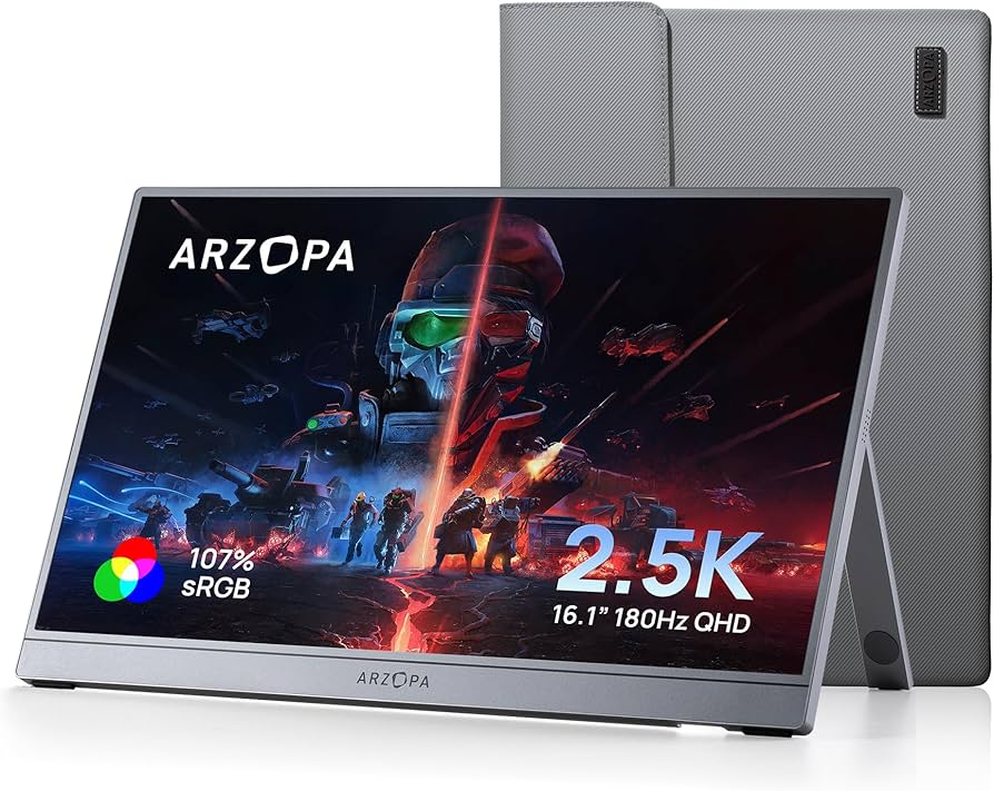 ARZOPA 16 INCH ULTRA SLIM180HZ 2560X1440 QHD PORTABLE GAMING MONITOR BUNDLE GRAY Z3FC