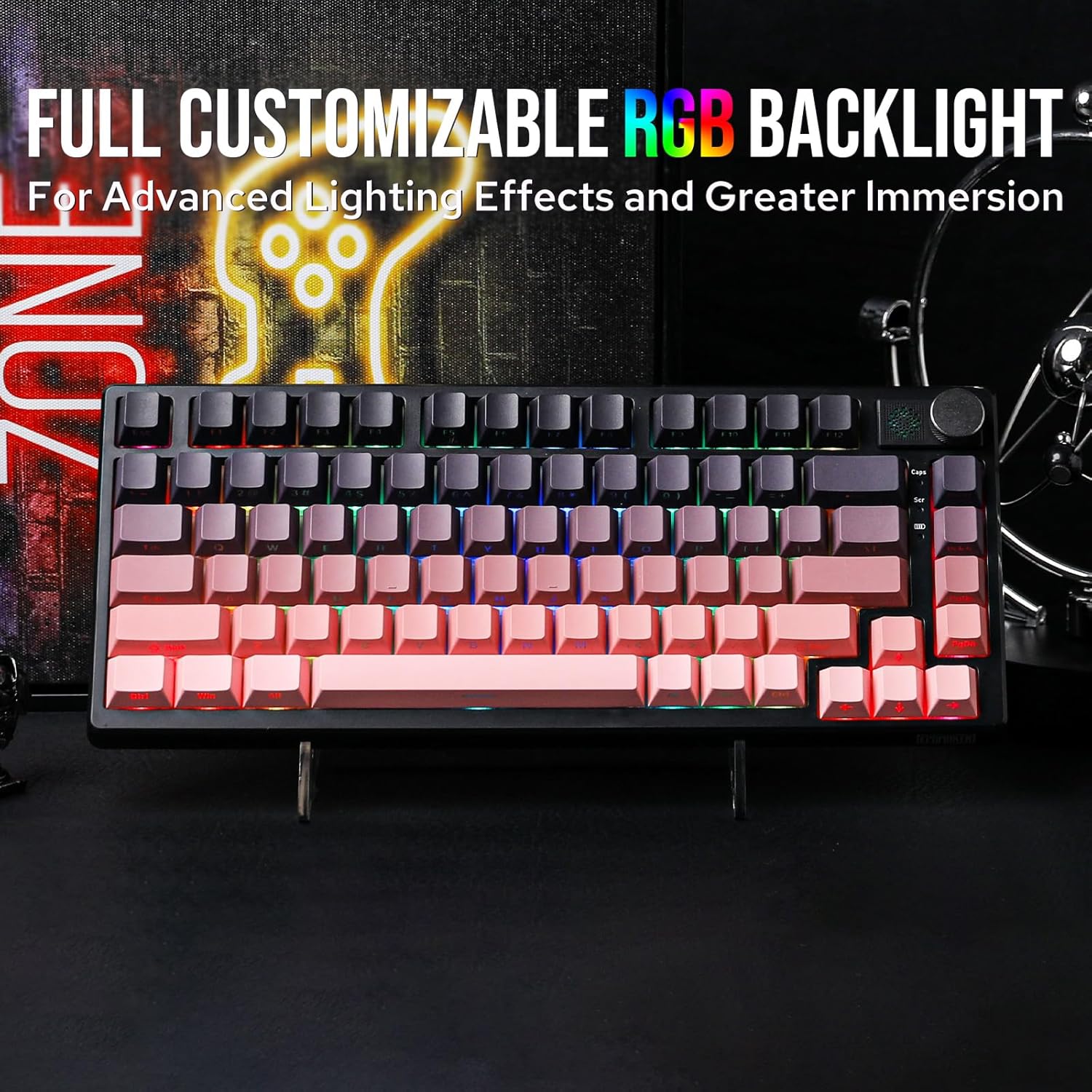 AULA 87 KEYS RGB 80% MECHANICAL GAMING KEYBOARD TRI-MODE GRAYWOOD V4 SWITCH GRADIENT BK-PNK F87 PRO thumbnail 7