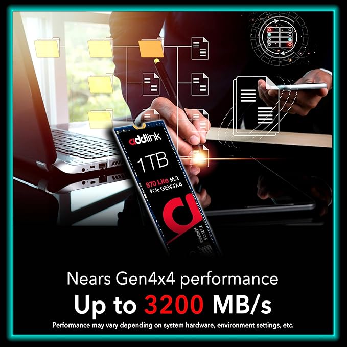 ADDLINK S70 LITE NVME M.2 2280 PCI-E GEN 3X4 1TB SSD BLACK AD1TBS70LTM2P thumbnail 6