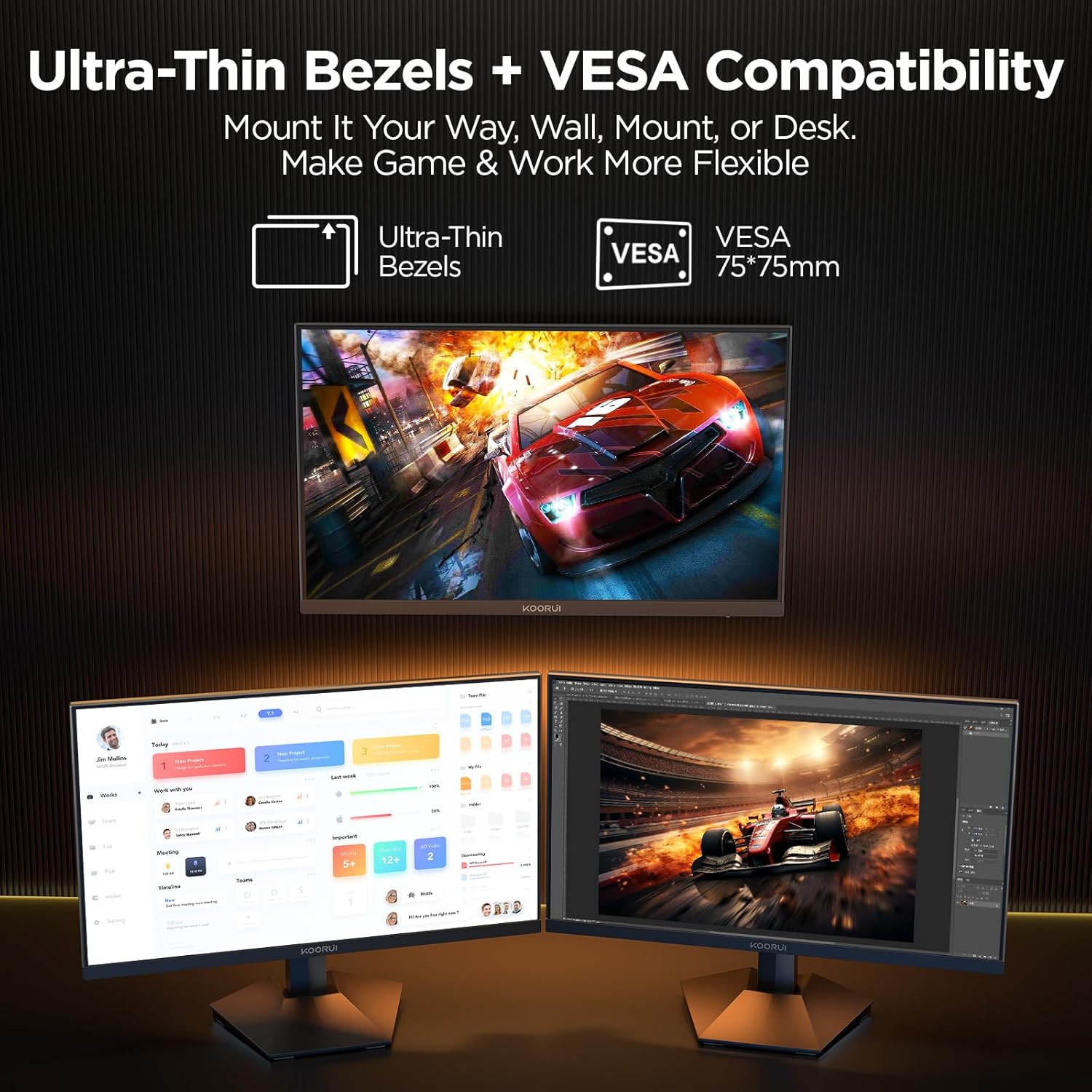 KOORUI 24.5 INCH FHD 1920X1080 200HZ 1MS IPS PANEL GAMING MONITOR G2511P thumbnail 7