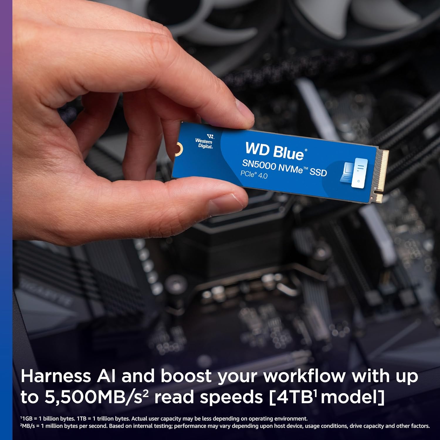 WD INTERNAL SSD 1TB SN5000 M.2 NVME 2280 PCIE 4.0 BLUE WDS100T4BOE thumbnail 2