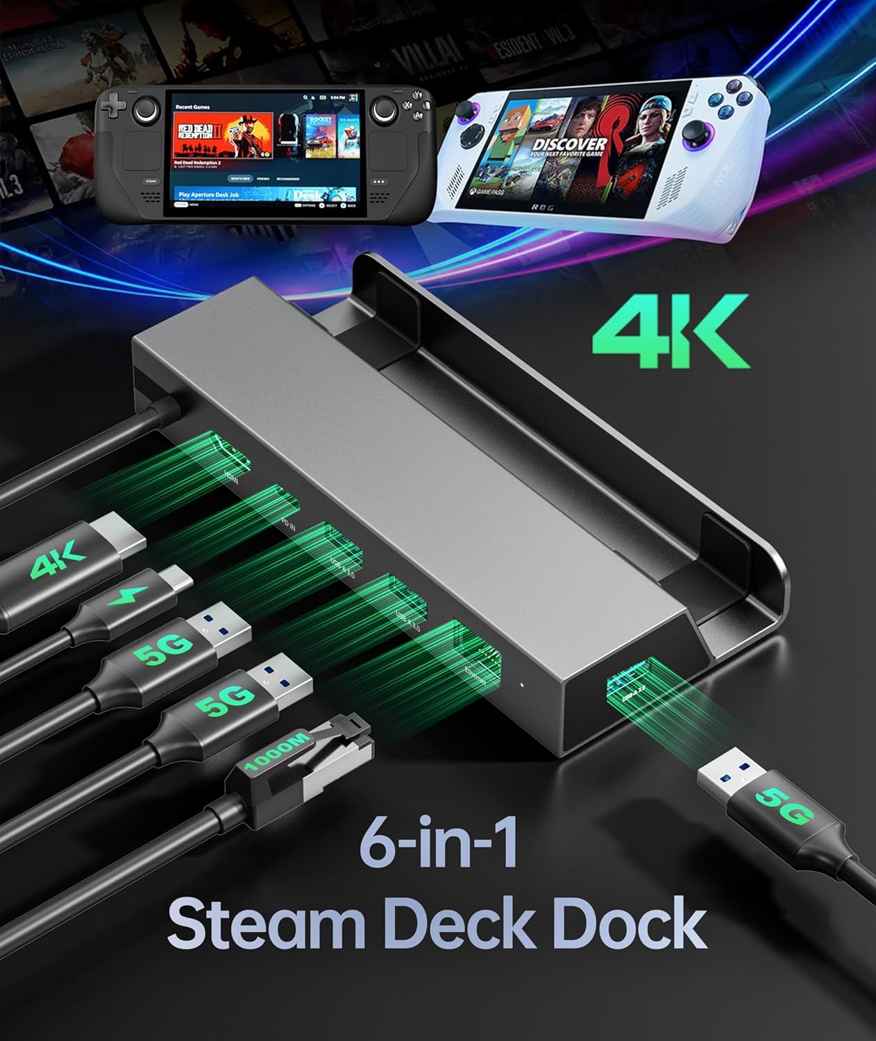 DOCKING STATION COMPATIBLE WITH STEAM DECK WITH PD+HDMI+USB 3.0 ETHERNET HC-86E thumbnail 2
