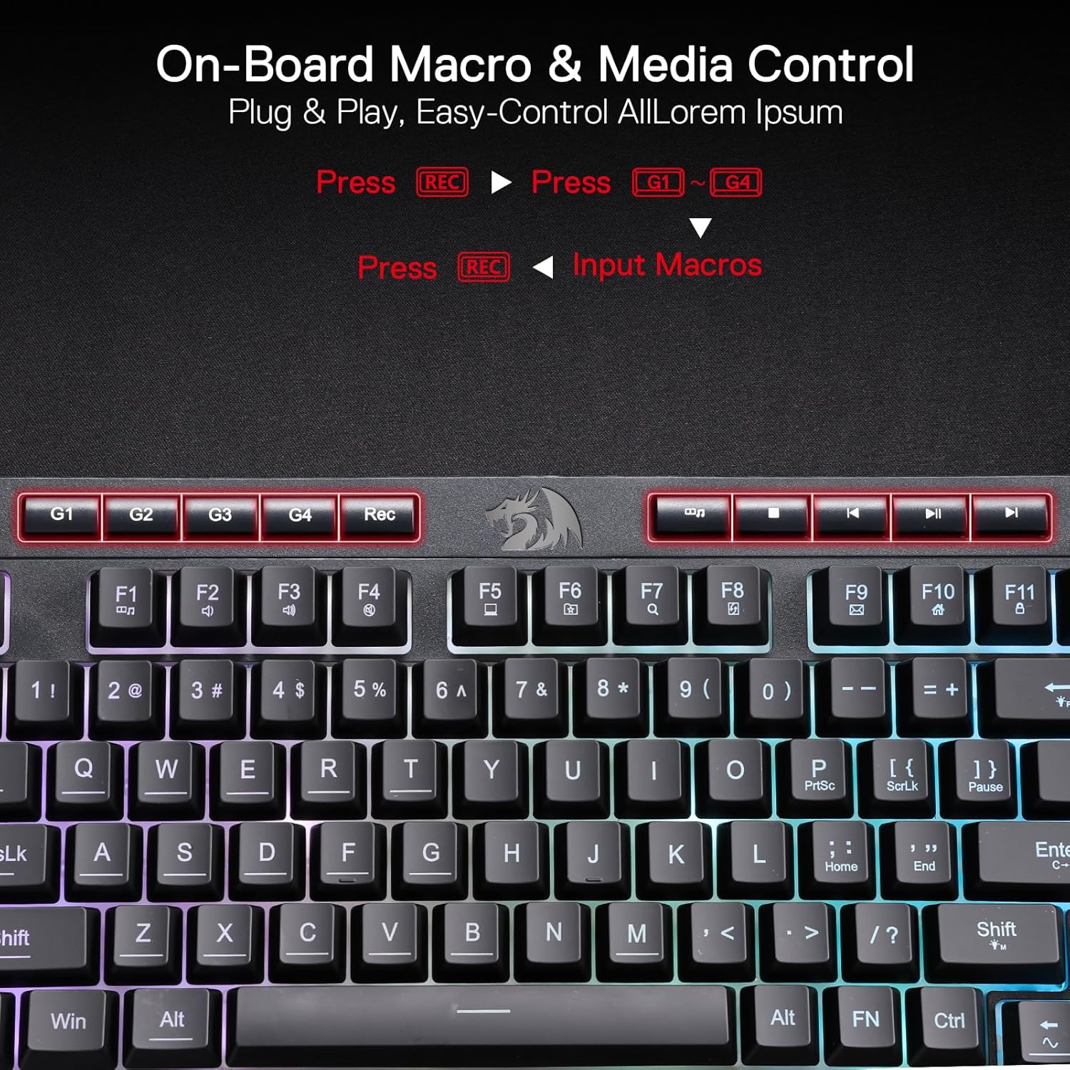 REDRAGON SHIVA 98 KEYS RGB WIRED GAMING KEYBOARD BLACK K515-RGB thumbnail 3