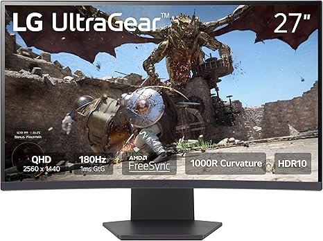 LG 27 INCH ULTRAGEAR FULL HD 180HZ 1MS AMD FREESYNC HDR10 1000R CURVED GAMING MONITOR 27GS60QC-B